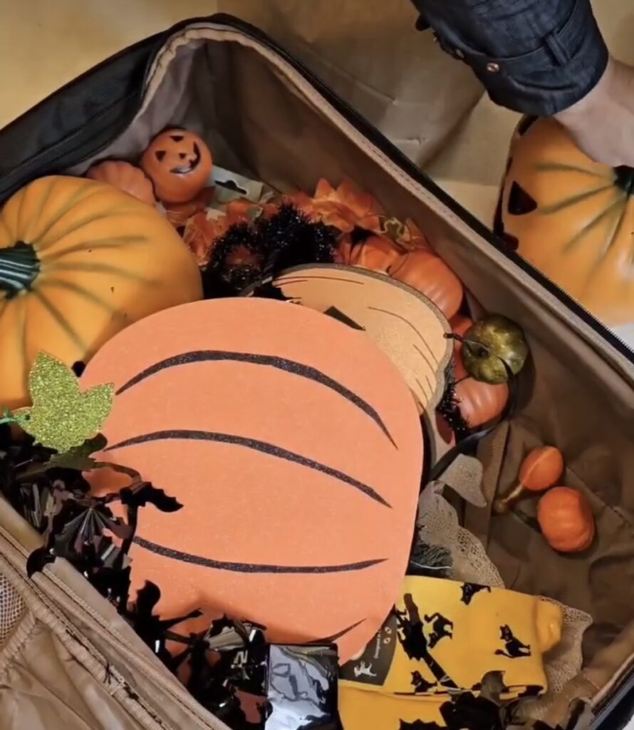 Halloween Window Display with Pumpkin Decorations