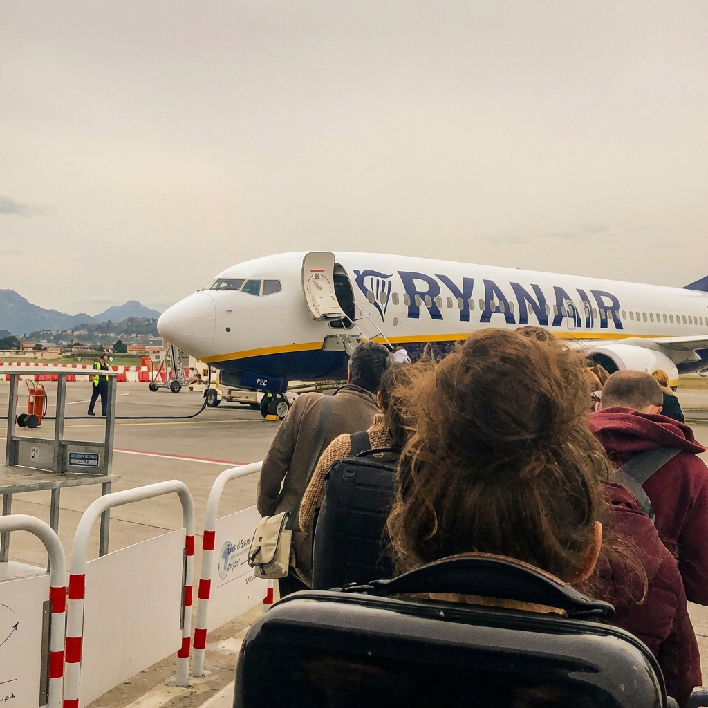 Ryanair controversial marketing – passengers boarding a Boeing 737