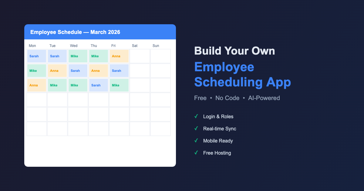 Employee scheduling app interface showing weekly schedule with color-coded shifts