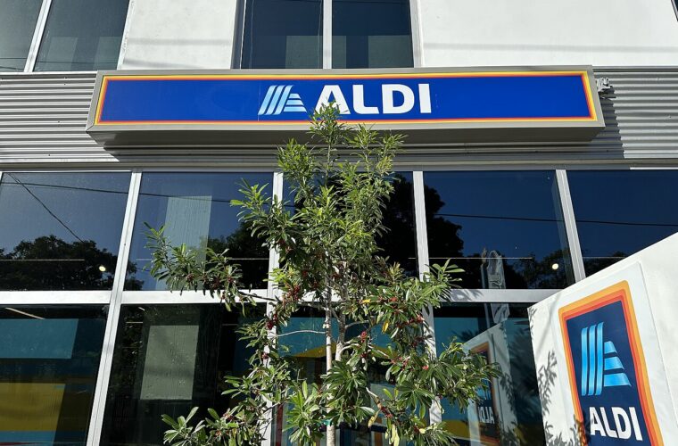 An ALDI store exterior, the discount format behind the Aldidas and ALDImania merch campaigns